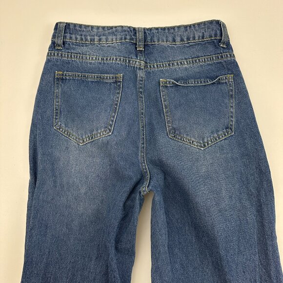 Shein Distressed Relaxed Straight Women's size 4 Dark Wash Blue Denim Jeans - Picture 5 of 5